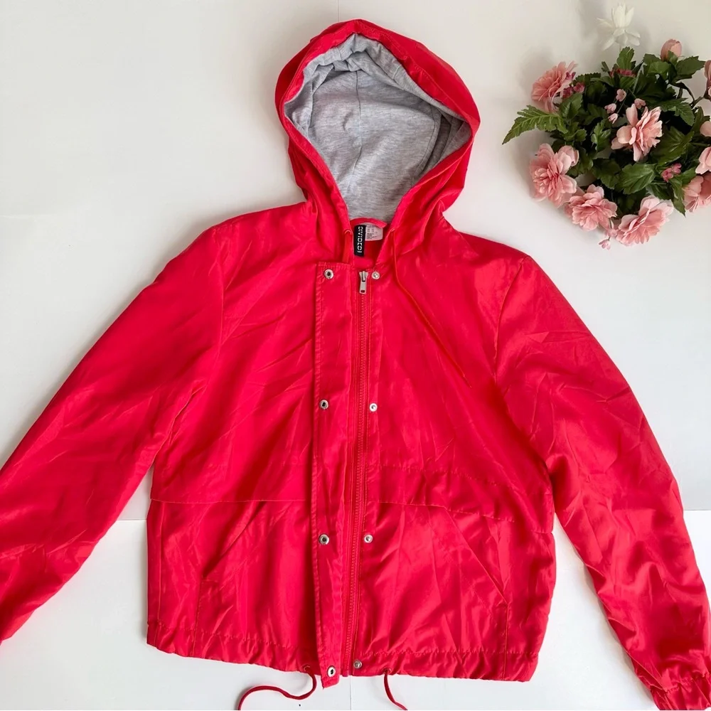 H&M DIVIDED Bright Red Hooded Zip Up Windbreaker Jacket - Picture 8 of 15